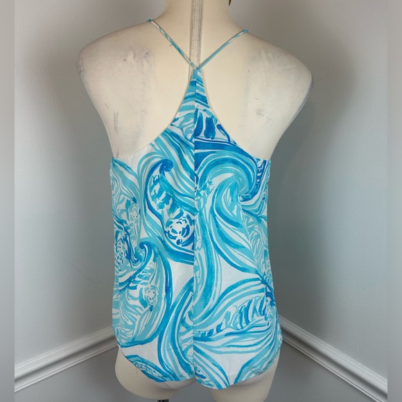 LILLY PULITZER Blue & White Belle Top Resort White Sea Ruffles | Size Small - Picture 5 of 12